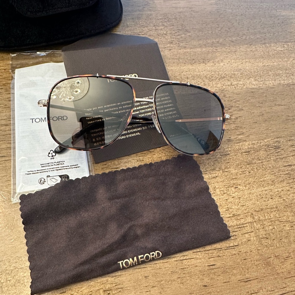 Tom Ford Silver Aviator Sunglasses with Blue Lenses